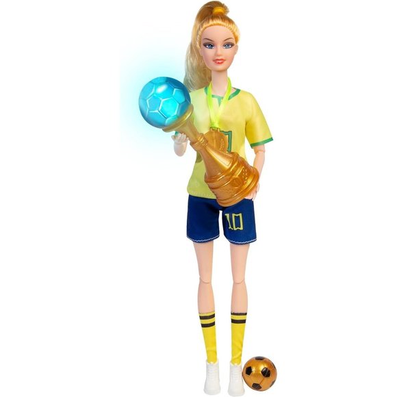Brazil Soccer Player Doll Toys Includes Light-Up Toy Trophy - Picture 1 of 6